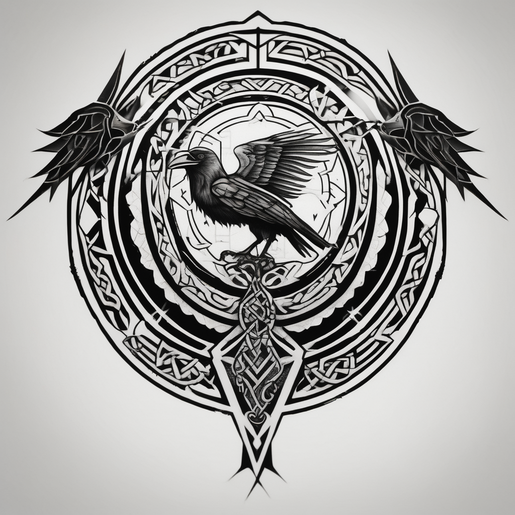 Irish shoulder tattoo, that is non-religious and has a Celtic tree and tribal ravens hello kitty tattoo, design de tatouage Géométrique généré par IA
